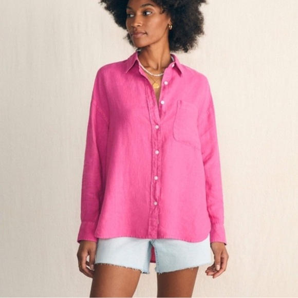 Faherty Laguna Relaxed Linen Shirt in Raspberry